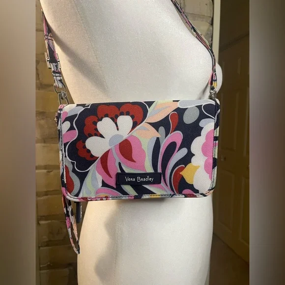 Vera Bradley  RFID 3 in 1 Handbag /Travel  Bag Crossbody, Wristlet,  Navy Floral - Picture 13 of 16